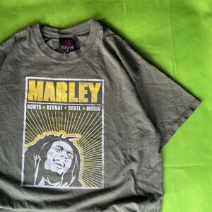 Large Y2K Zion Rootswear Bob Marley Reggae Music Graphic Shirt Mens Olive Green